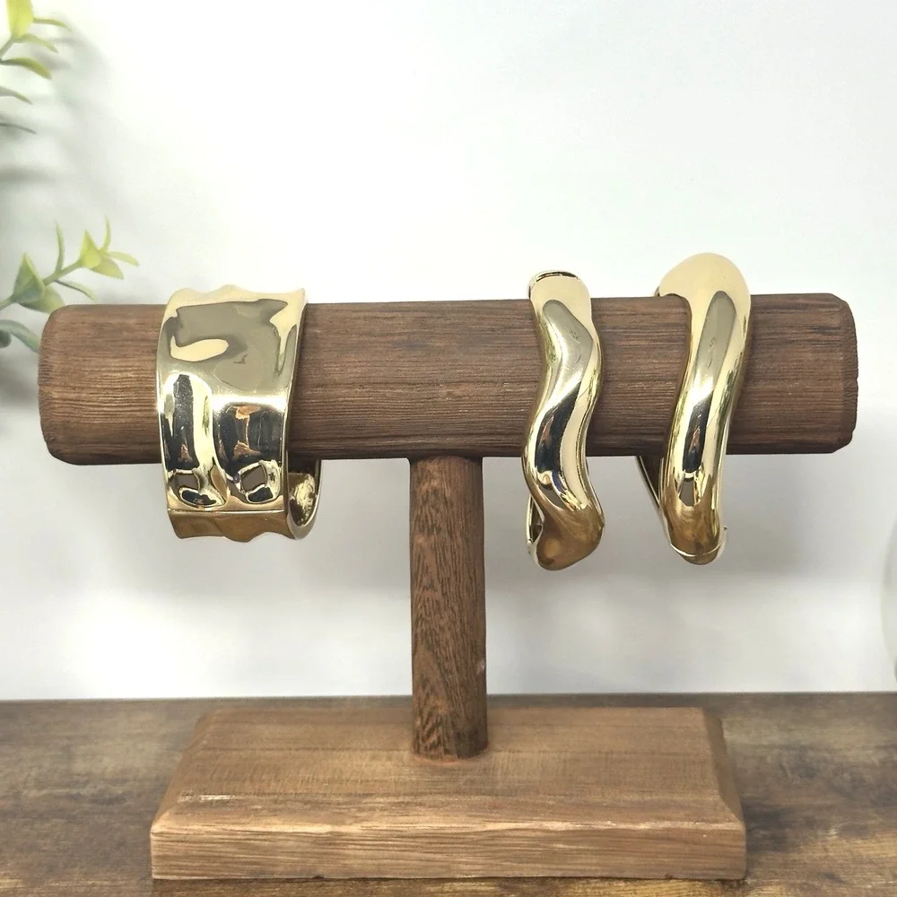 Lot Of 3 Gold Tone Cuff And Bangle Bracelet Statement Boho Runway Minimal